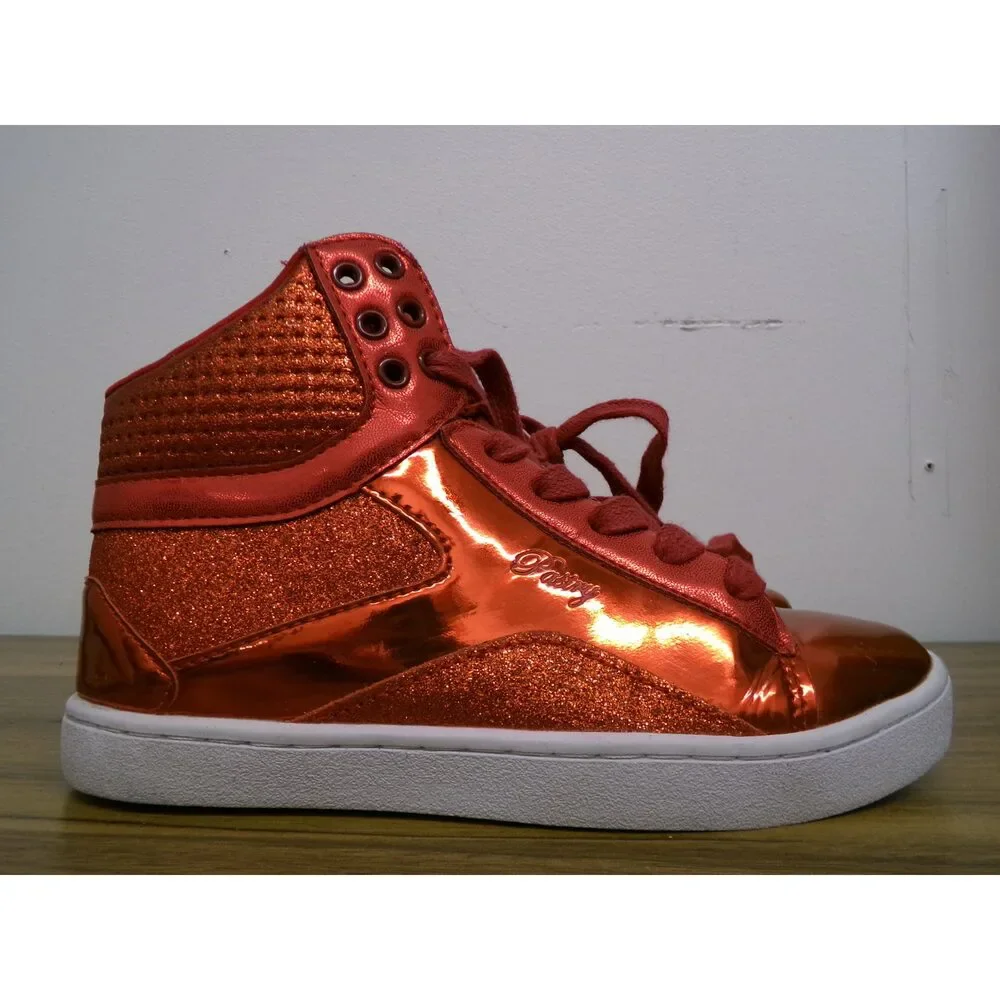 Pre-Owned Dance Hip Hop Shoes Pastry Kids 2M High Tops Leather Red Matalic
